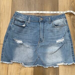 Wax Jean Light Blue Distressed Denim Mini Skirt